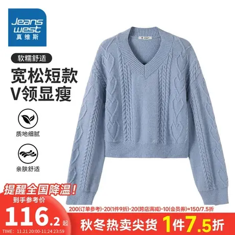 YD真维斯2024春季新款女装休闲纯色柔软舒适V领宽松百搭女士毛衣商品大图