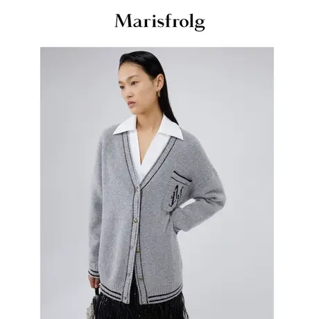【商场同款】玛丝菲尔女装秋新款灰色羊毛毛针织开衫商品大图
