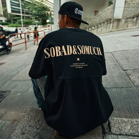 Nuthink欧美上衣街头字母短袖加肥加大T恤男美式半截袖情侣装夏季商品大图