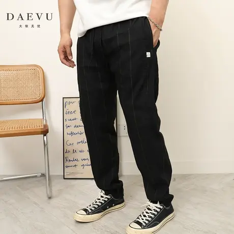 大依无忧夏季大码男装竖条棉麻薄料潮胖子加肥加大男士休闲长裤商品大图