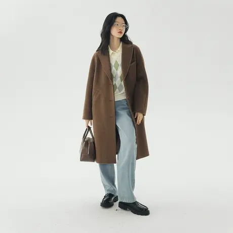 omont蛋挞家 戗驳领羊毛大衣女2023新款秋冬高级感中长款毛呢外套商品大图