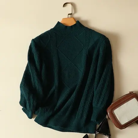 清仓！半高领毛衣女秋冬2023新款宽松外穿百搭慵懒风七分袖套头商品大图