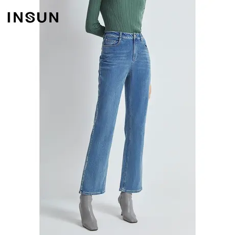 INSUN恩裳冬季棉质宽松直筒牛仔裤商品大图