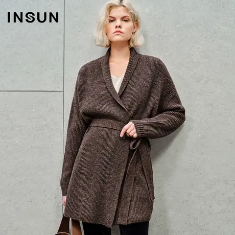 INSUN恩裳专选秋羊毛彩点纱慵懒风针织开衫商品大图