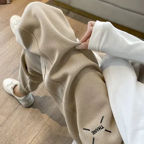 抽绳运动裤女春秋2023年新款宽松束脚裤子小个子美式显瘦收脚卫裤商品大图