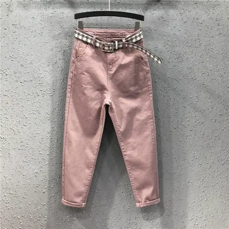 艾天丽休闲牛仔长裤女春夏新款欧洲站粉色个性宽松显瘦垮裤哈伦裤图片