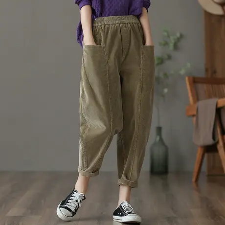 dza 高腰显瘦灯芯绒外穿长裤女士秋冬宽松阔腿裤直筒休闲百搭女裤图片