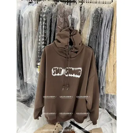 韩国东大门2023冬季新款个性字母印花系带连帽宽松加绒长袖卫衣商品大图