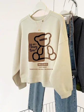 国潮复古chic卫衣女小众秋冬季加绒圆领上衣ins大码洋气情侣外套商品大图