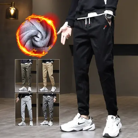 秋冬季加绒加厚工装休闲裤束脚宽松男士男装2023新款潮男裤子冬装图片