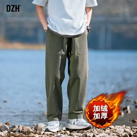 男士纯棉军绿色工装加绒裤男冬季加厚休闲运动裤2023新款直筒长裤商品大图