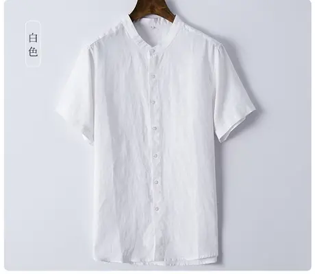 夏季亚麻衬衫男短袖薄款宽松麻料上衣中国风日系复古休闲棉麻衬衣商品大图