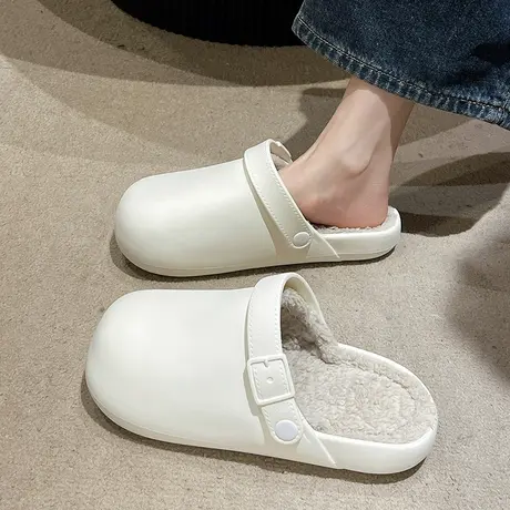 厚底毛毛鞋女秋冬外穿防滑女士棉拖鞋2023新款时尚加绒包头半拖鞋商品大图