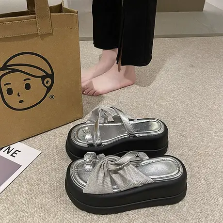 网红拖鞋女外穿2024年夏季新款时尚百搭复古洋气水钻厚底凉拖鞋潮商品大图