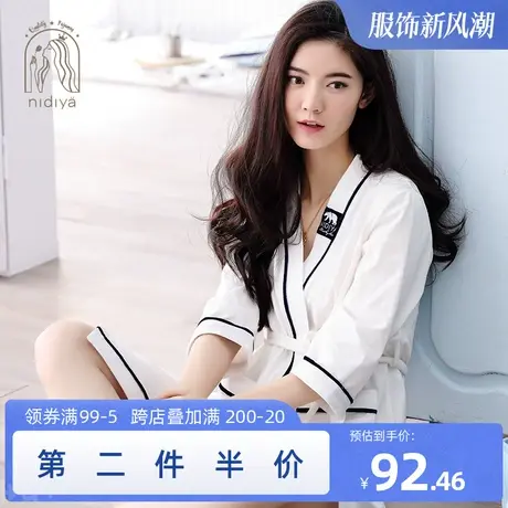 妮狄娅性感睡衣睡袍女春夏纯棉七分袖白色浴袍男家居服春秋季浴衣商品大图