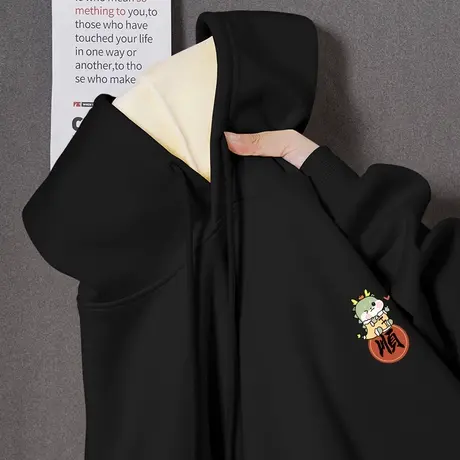 卫衣女秋冬小个子加绒加厚2023新款爆款黑色国潮连帽外套厚款冬季图片