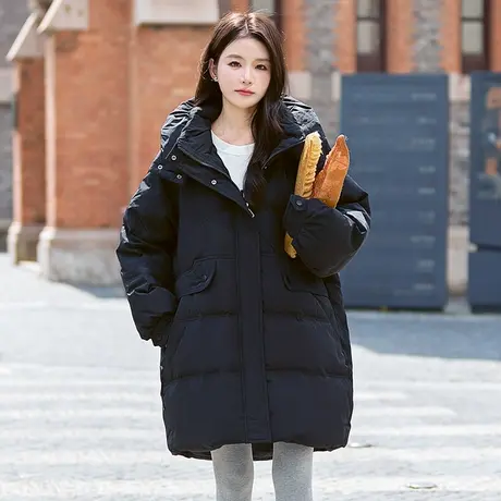 伊自尚2024年新款女装大码胖mm韩版时尚宽松加厚中长款羽绒服外套商品大图