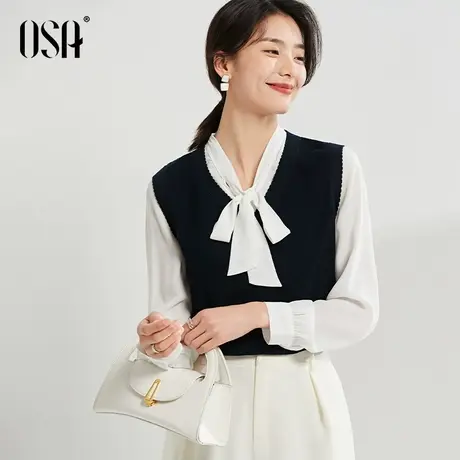 OSA欧莎马甲背心针织衫女宽松假两件毛衣外穿上衣秋装2022年新款商品大图