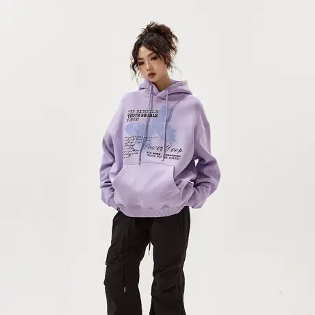 YEP复古蝴蝶印花连帽加绒卫衣女秋冬2023年新款街头潮牌宽松外套图片