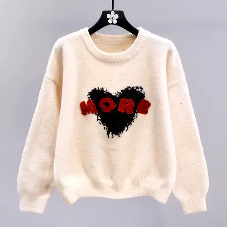 日系甜美爱心提花毛衣女冬季2023新款宽松慵懒风减龄针织打底衫图片