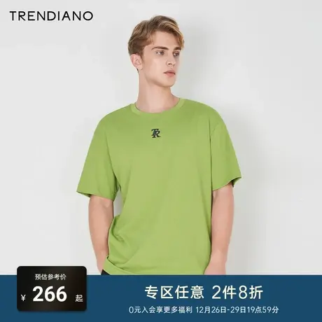 TRENDIANO官方圆领刺绣纯棉休闲百搭短袖t恤男潮流2024新款春夏图片