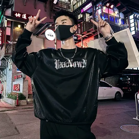 美式重工套头卫衣春秋季潮流夜店发型师痞帅长袖上衣T恤男装外套商品大图