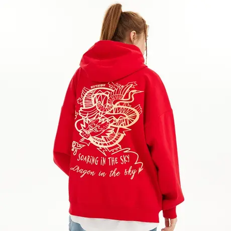 Nuthink国潮新年本命年加绒加厚连帽卫衣男宽松大码情侣外套春季商品大图