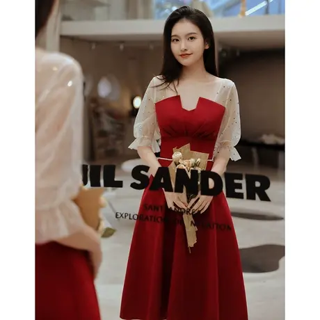 敬酒服新娘2023新款夏季平时可穿结婚订婚回门小礼服女连衣裙纱袖商品大图