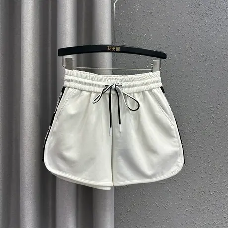 欧货韩系风休闲裤女24春季新款白色松紧腰设计感宽松百搭阔腿短裤图片