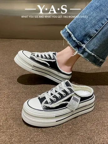 包头拖鞋女夏外穿2024新款帆布鞋子无后跟百搭懒人半拖厚底ins潮图片