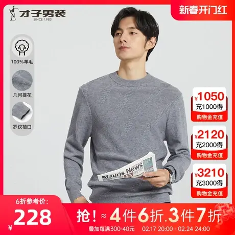 【纯羊毛】才子男装半高领针织衫男2022秋季新款圆领套头打底毛衣图片