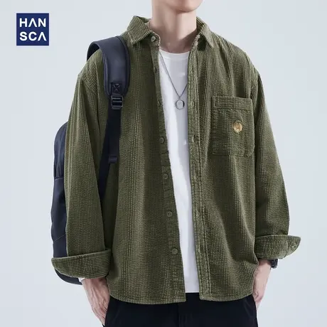 hansca古着灯芯绒长袖衬衫男秋季美式复古vintage轻熟风纯棉外套商品大图