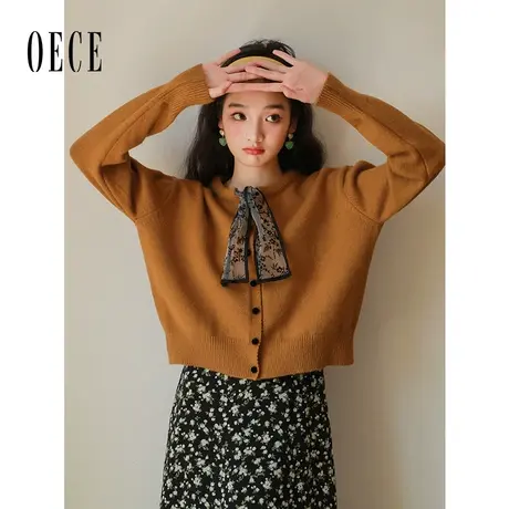Oece设计感小众针织衫秋冬新款女装复古小衫气质毛衣开衫外套商品大图