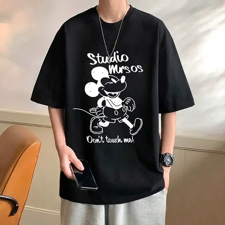 短袖t恤男夏季2024新款米奇卡通圆领半袖上衣潮牌宽松纯棉体恤衫商品大图