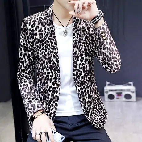 夜场个性西服外套春季新款韩版豹纹小西装社会人帅气潮牌休闲上衣商品大图