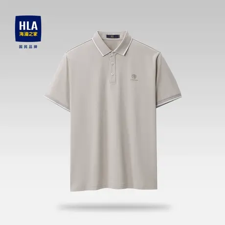 HLA/海澜之家商务休闲短袖Polo23春夏新款透气印花翻领卡其短t男图片