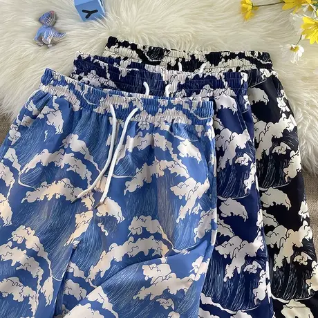 潮牌满印沙滩裤男夏季薄款速干可下水泳裤休闲居家睡裤宽松花短裤商品大图