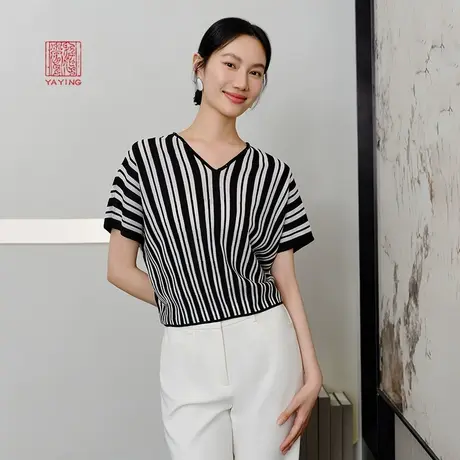 EP雅莹高端系列 桑蚕丝蝙蝠袖V领条纹针织衫 2023新款9511A商品大图