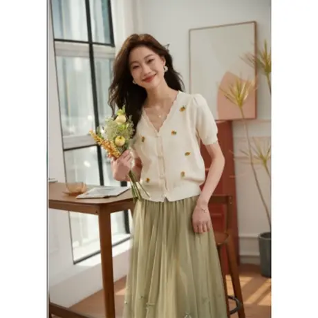 时尚气质简约短袖针织衫2023年夏季新款淑女温柔宽松显瘦通勤上衣商品大图