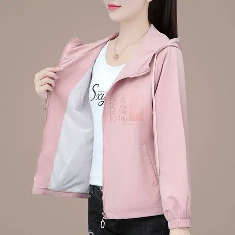 梭织布休闲连帽外套女春秋薄款2023新款时尚拉链上衣小个子运动服商品大图