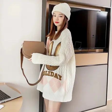 慵懒风毛衣女中长款2023新款秋季时尚洋气减龄宽松设计感网红上衣商品大图