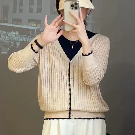 假两件2023年秋季新款拼色洋气宽松毛衣百搭针织打底衫长袖时尚女商品大图