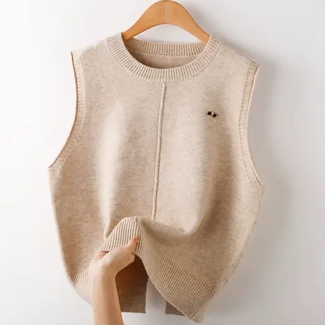 圆领针织马甲背心女2021秋冬外穿无袖设计感小众马甲坎肩外搭毛衣商品大图