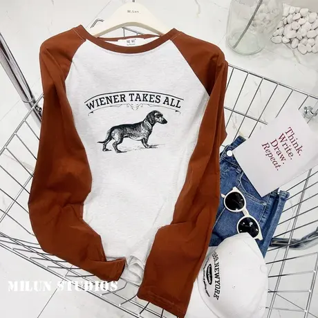 2022初秋新款长袖上衣韩系chic慵懒复古美式插肩袖磨毛T恤打底衫商品大图