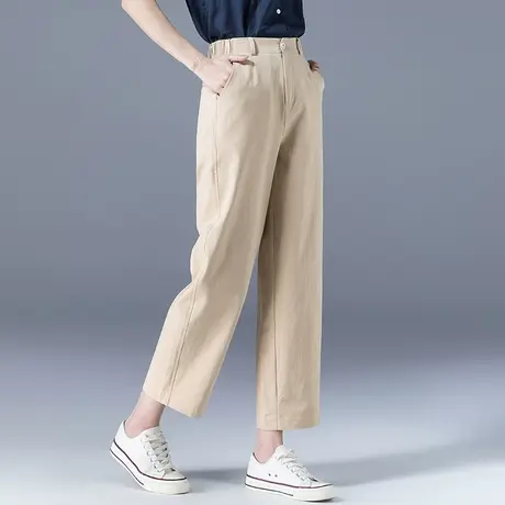 黑色直筒裤女夏薄款2023新款夏季女裤宽松休闲裤九分裤冰丝阔腿裤商品大图