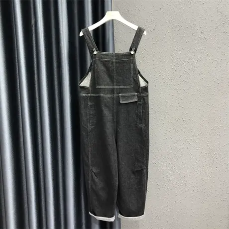 欧货2023秋季新款休闲黑色牛仔背带裤女潮流宽松显瘦减龄连体裤子商品大图