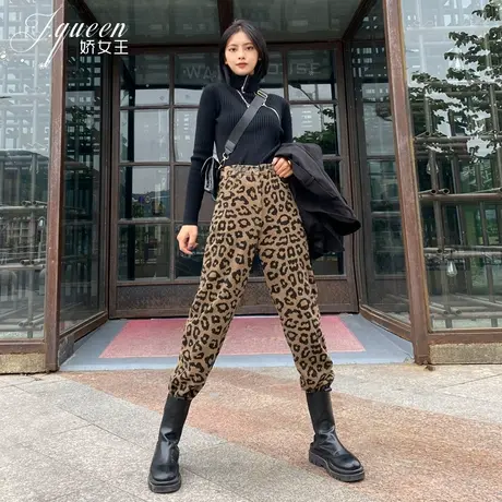 灯芯绒裤子女高腰2023秋季新款ins复古潮流宽松休闲豹纹直筒长裤商品大图