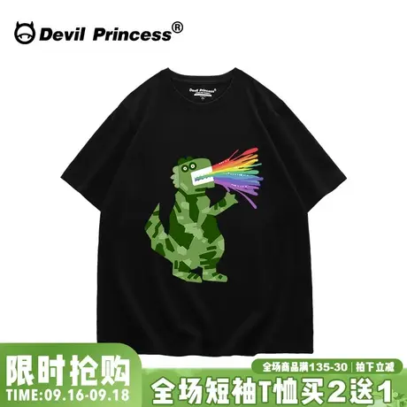 ulzzang小众ins风超火无性别穿搭黑色t恤女大版宽松卡通半袖上衣商品大图