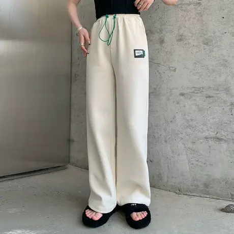 直筒运动休闲裤子女春夏季2023新款日系慵懒坠感宽松高腰阔腿卫裤图片