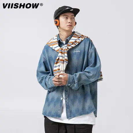 VIISHOW复古波浪纹长袖衬衫男夹克百搭oversize潮牌ins衬衣外套商品大图